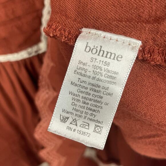 Bohme Peasant Top Size S Burnt Orange Ruffled Knit Lace Trim Cottagecore Boho - Picture 12 of 13